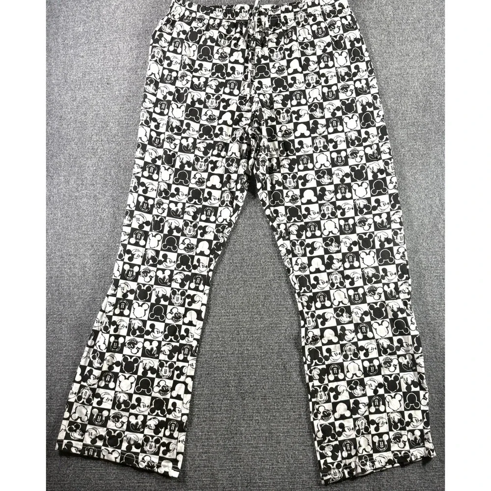Disney Mickey Mouse Pajama Pants XL Black White Checkered Lounge Bottoms JP0499 - Picture 2 of 4